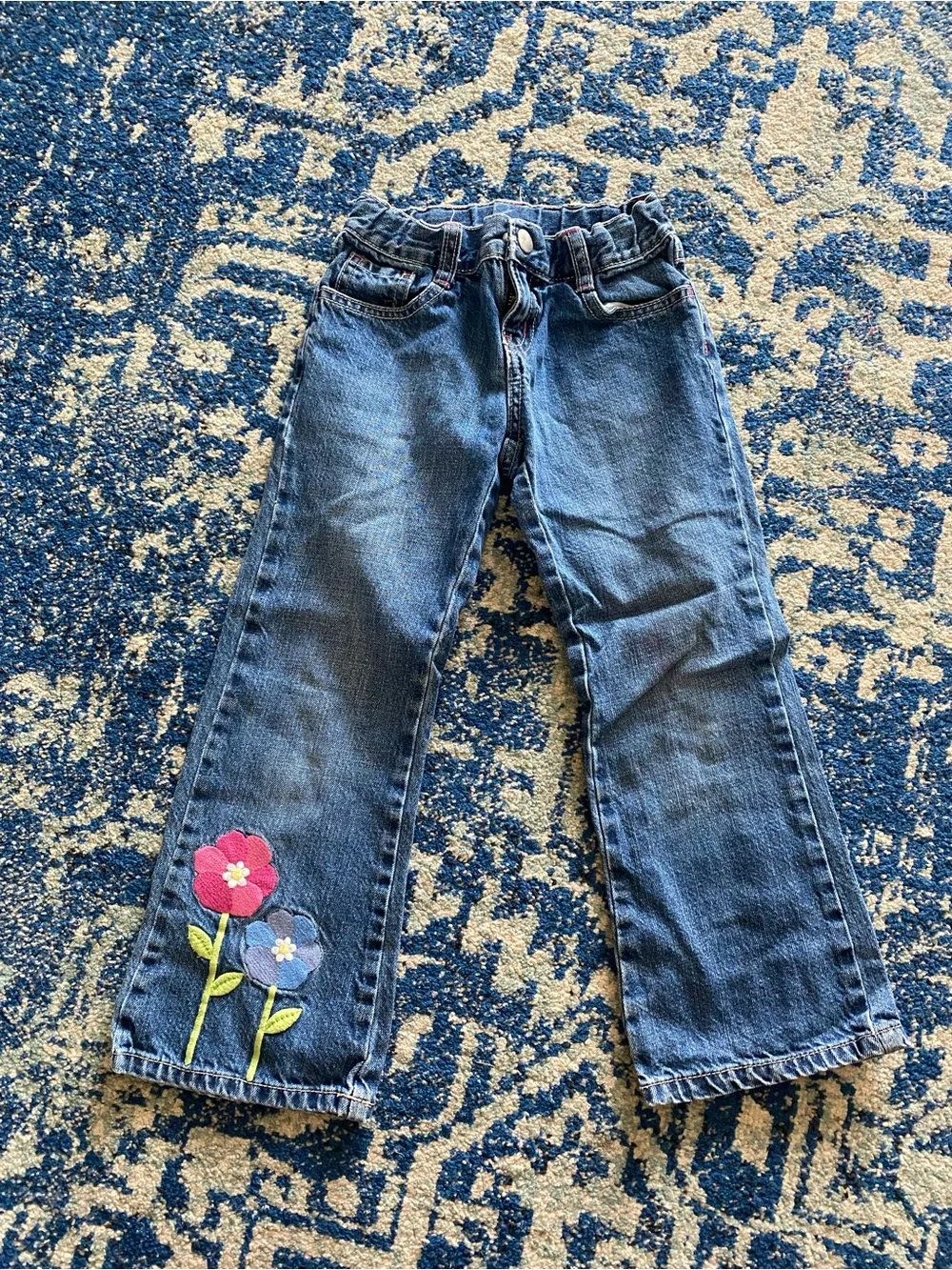 Gymboree Dark Blue Denim Jeans with Flower Appliqué